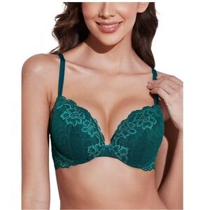 Elegant Lace Push-Up Bra - Teal